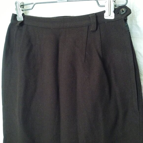 Vintage 70s Wiggle Pencil Skirt Lady-XS(2) Wool Kick Pleat Side Metal-Zip Brown - Picture 2 of 9